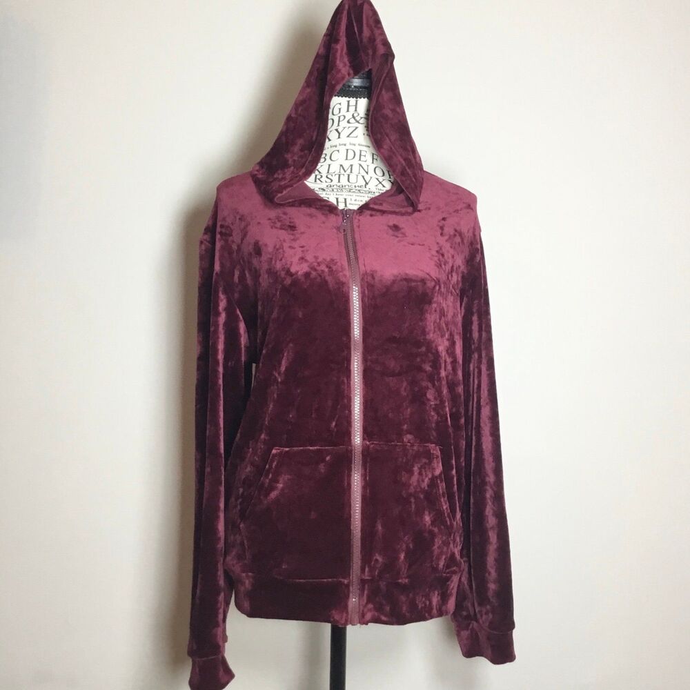 Super soft velour burgundy hoody zip closure hooded jacket hippie dark fairy L